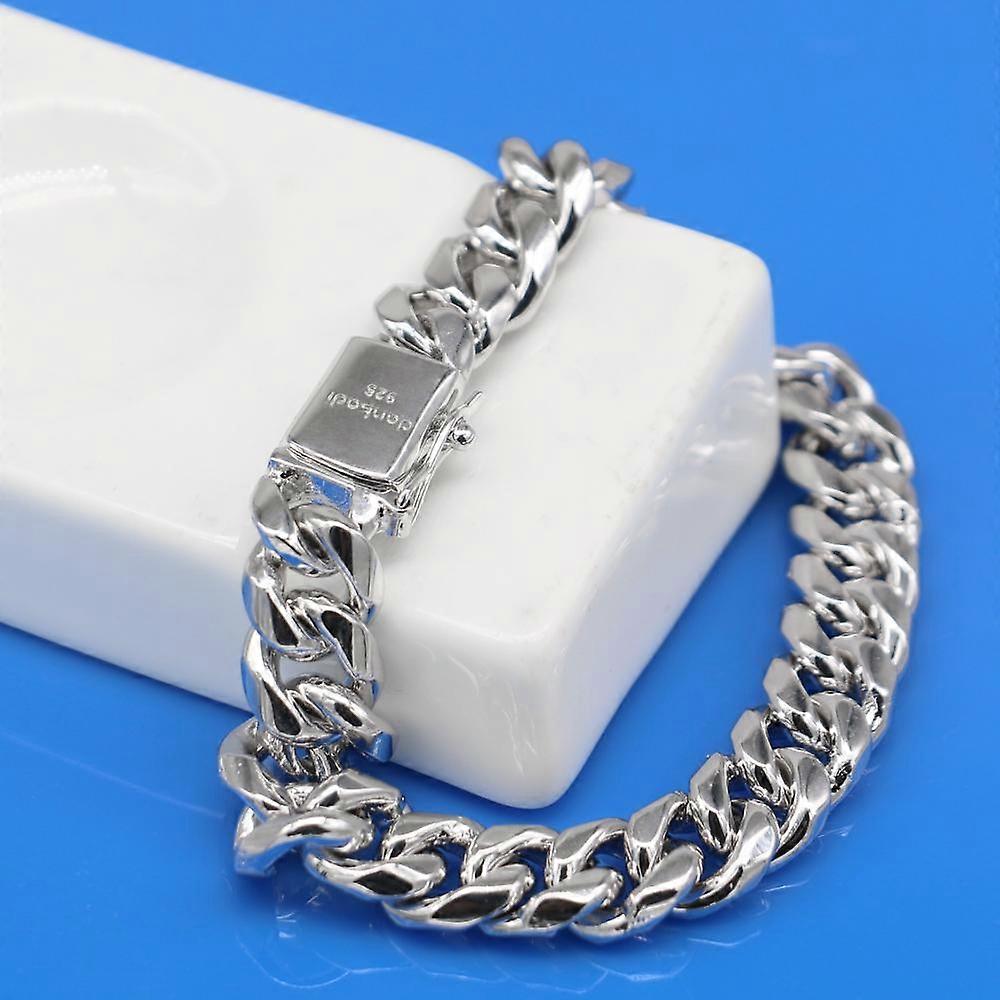 Genuine 925 Silver Link Chain Bracelet For Man 10mm 20cm Bangle