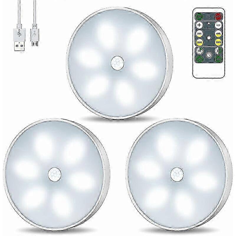 3 Pack USB Rechargeable LED Closet Lights with Touch & Remote Control