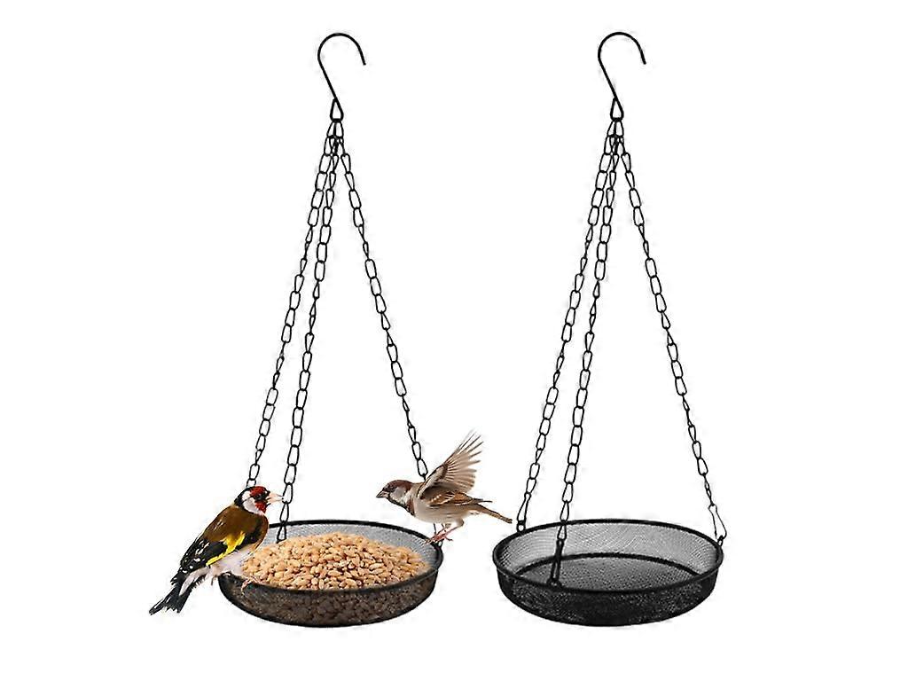 2 x Hanging Bird Feeder with Iron Chain and Hooks, Mesh Round Feeder, Feeding Bowl for Wild Birds, Round Bird Feeder, for Garden, Patio, Farm (Black)