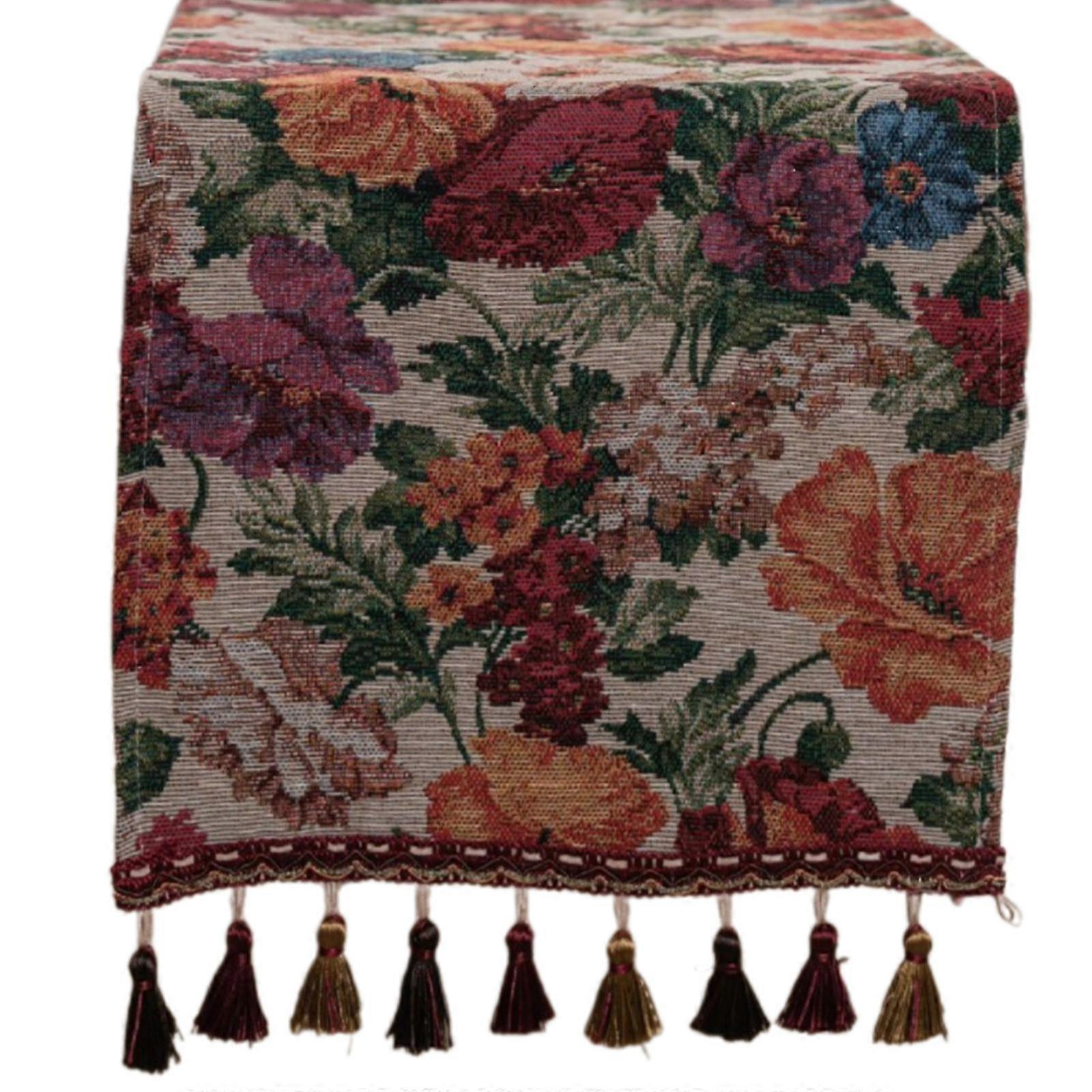 2025 Vintaged Tableloth Table Runner with Unique Tassels Detailing for Wedding Decoration Party and Everyday Use Medacea Iris
