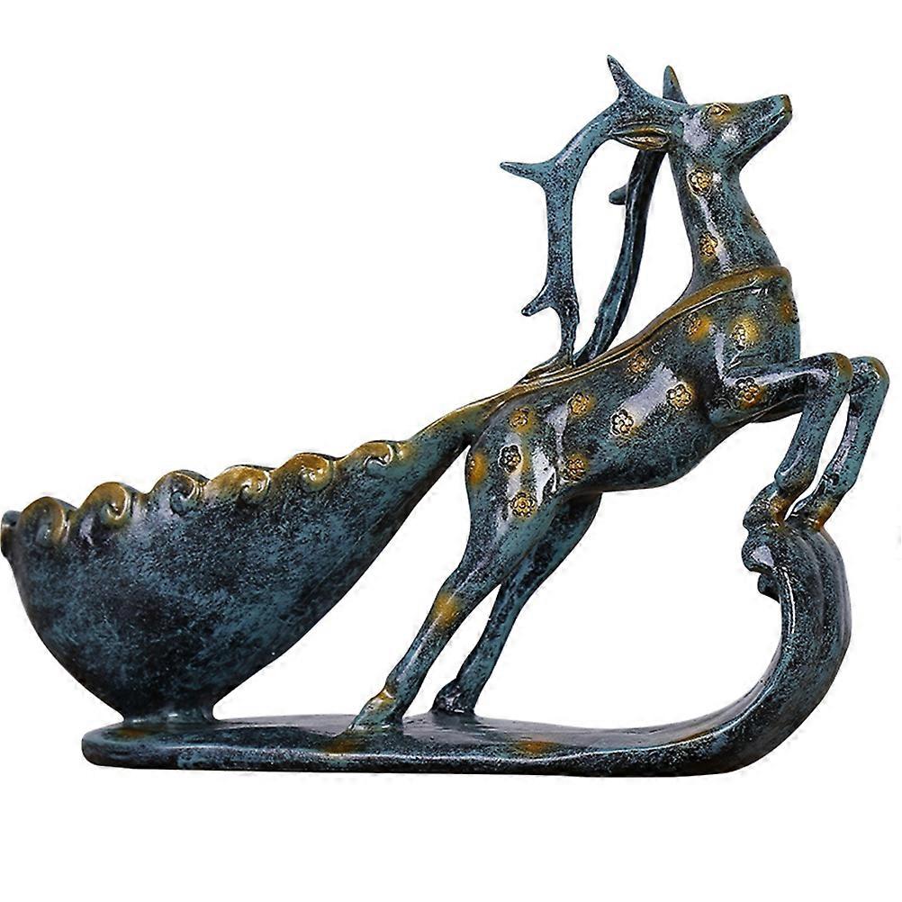 Storage Stand Vintage Design Synthetic Resin Wine Holder Sika Deer Pulling Cart Pattern Use 22x30cm Blue 1Pc