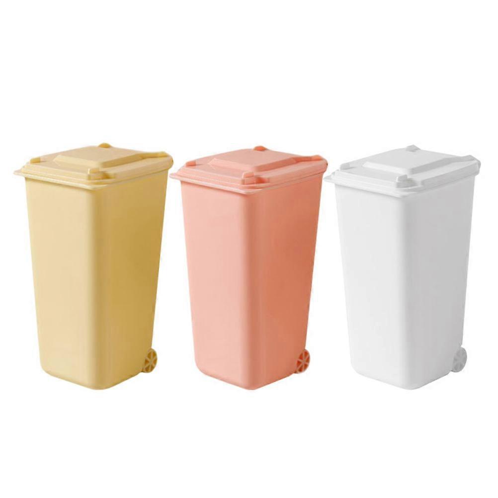 3pcs Mini Desktop Trash Can with Lid, Cute Cartoon Design, Compact Waste Bin for Home, Office, Desk, Tabletop, Countertop Use