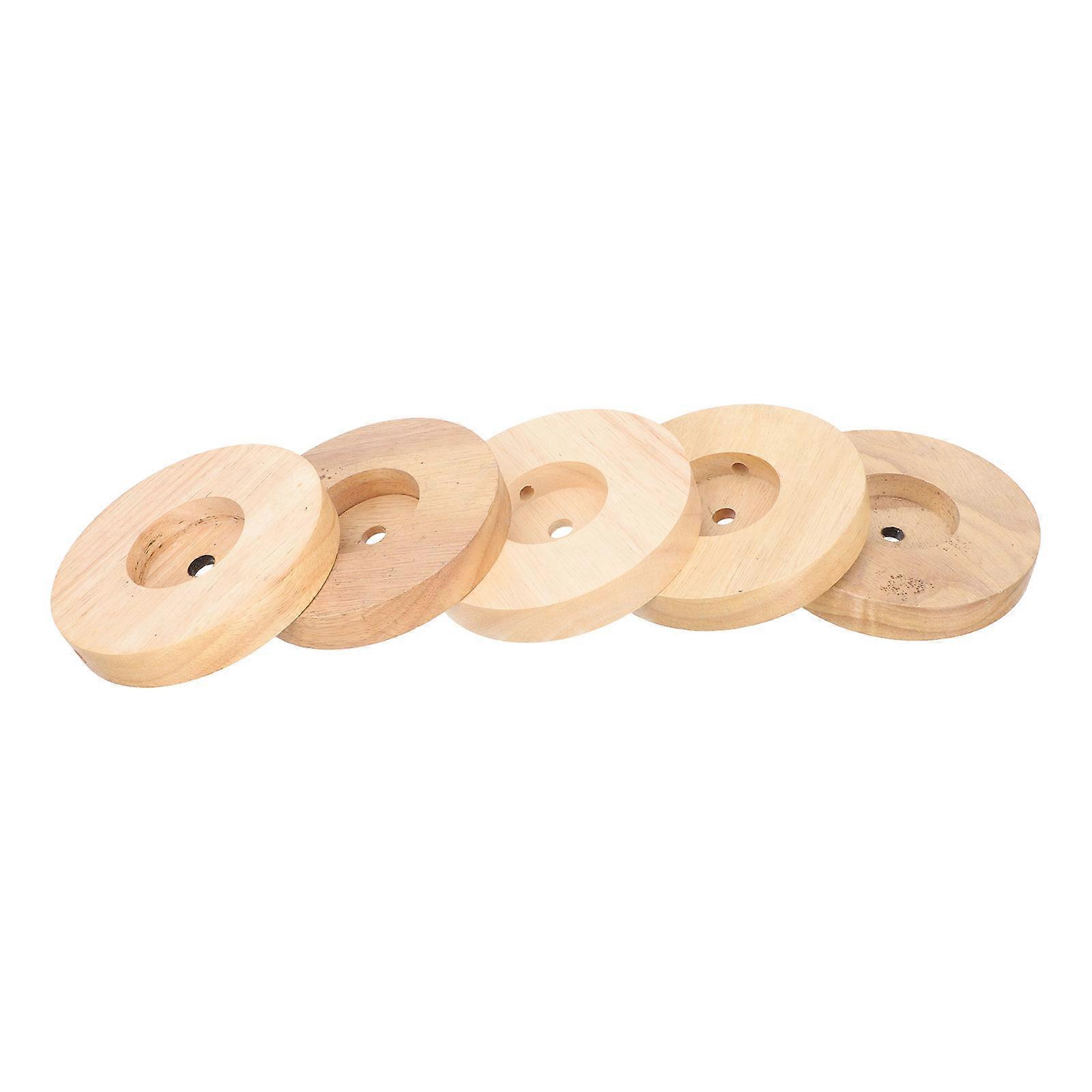 Solid Wood Lamp Base Lamp Accessories Round Shape 12x12cm 5Pcs