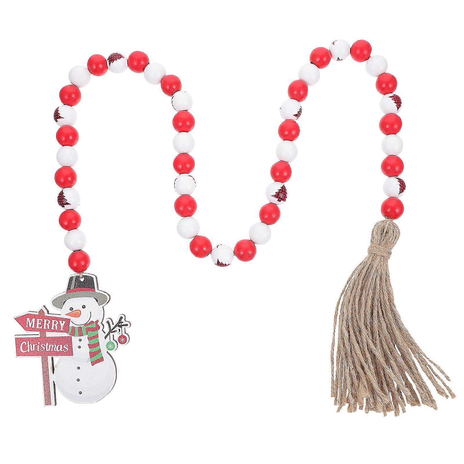 Christmas Wooden Bead String for Decor with Assorted Color Beads on Cotton Rope 7.87 Inches