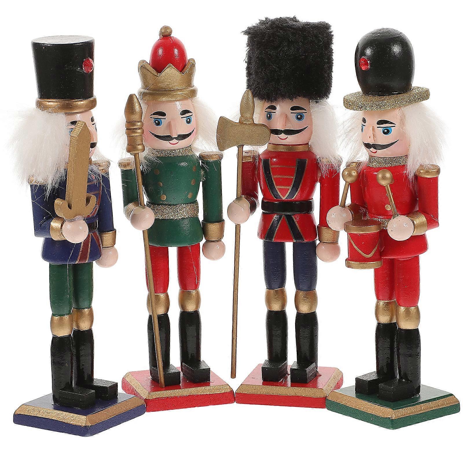 Nutcracker Soldier Ornament Wooden Nutcracker Ornaments Christmas Decoration Figures Photo Prop 4Pcs