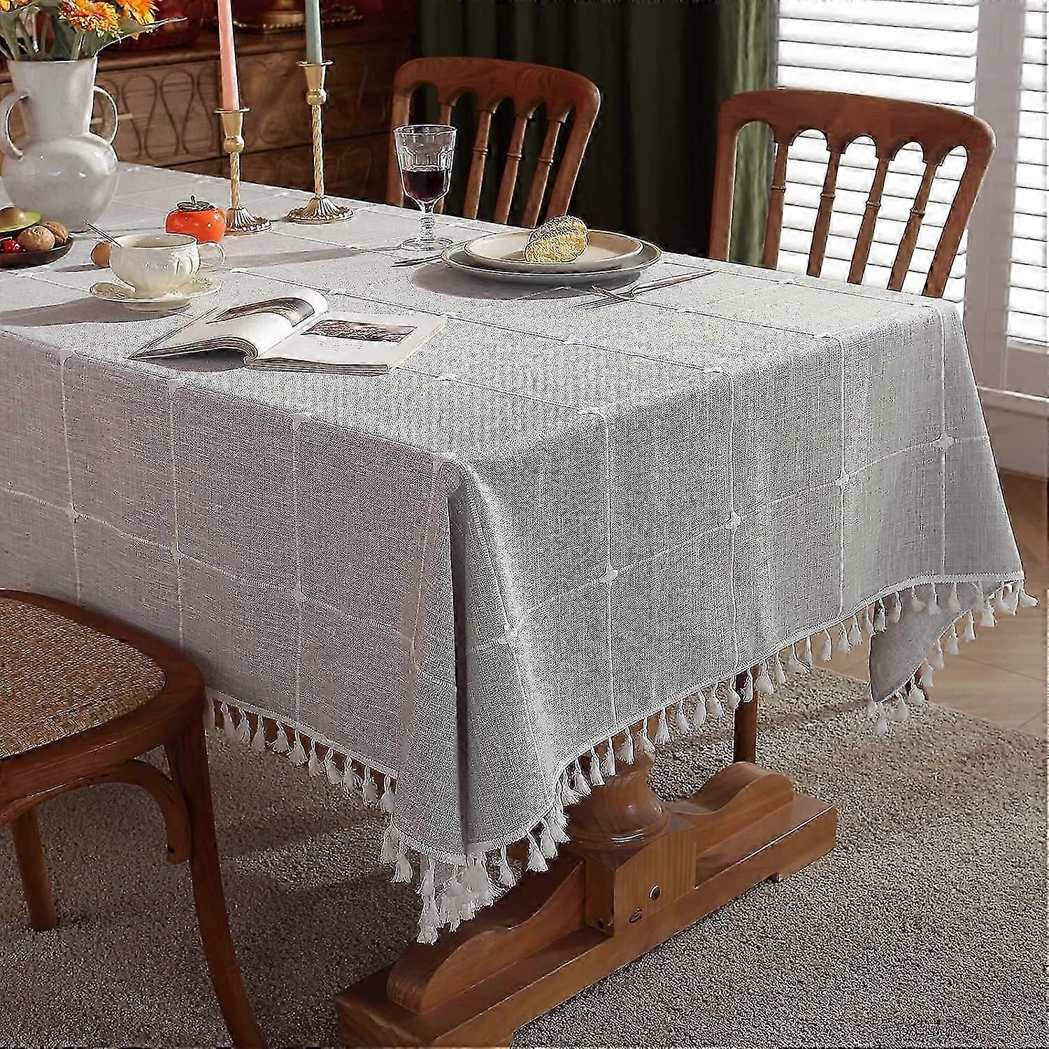 Waterproof Tablecloths for Rectangle Tables - Grey Rustic Embroidery Plaid 140x200cm