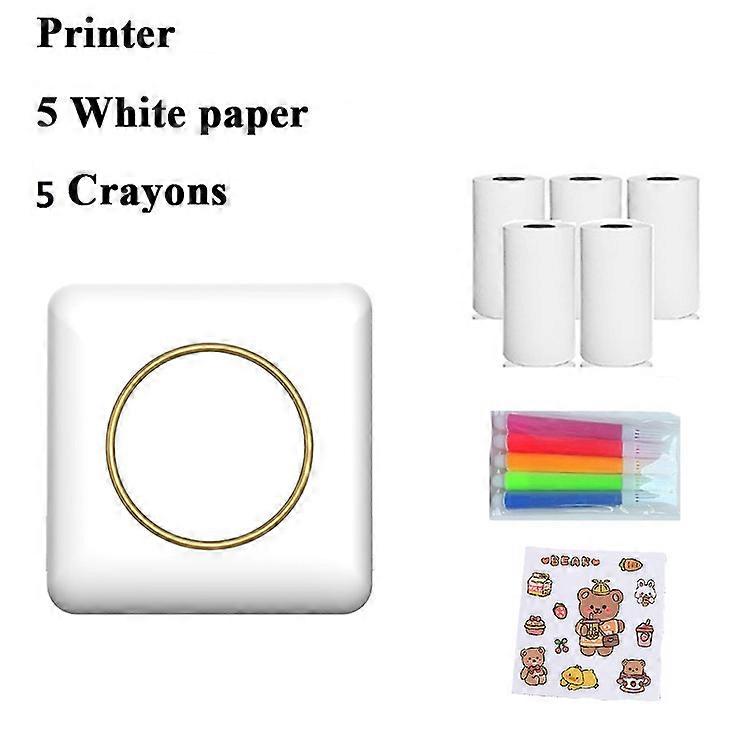 Mini portable photo printer, wireless Bluetooth printer with 5 rolls of thermal paper,