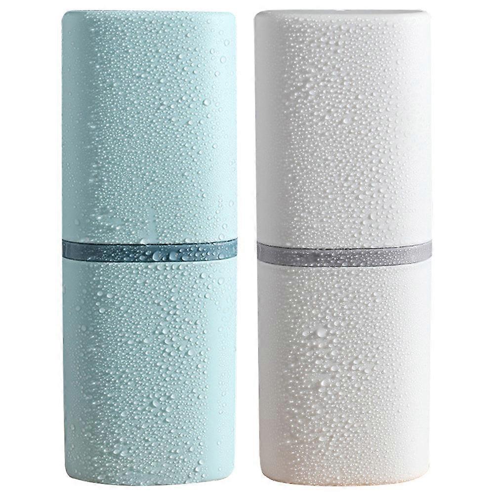 Toothbrush Travel Container Portable Washing Cup Toothbrush Case Storage Box For Blue 2Pcs