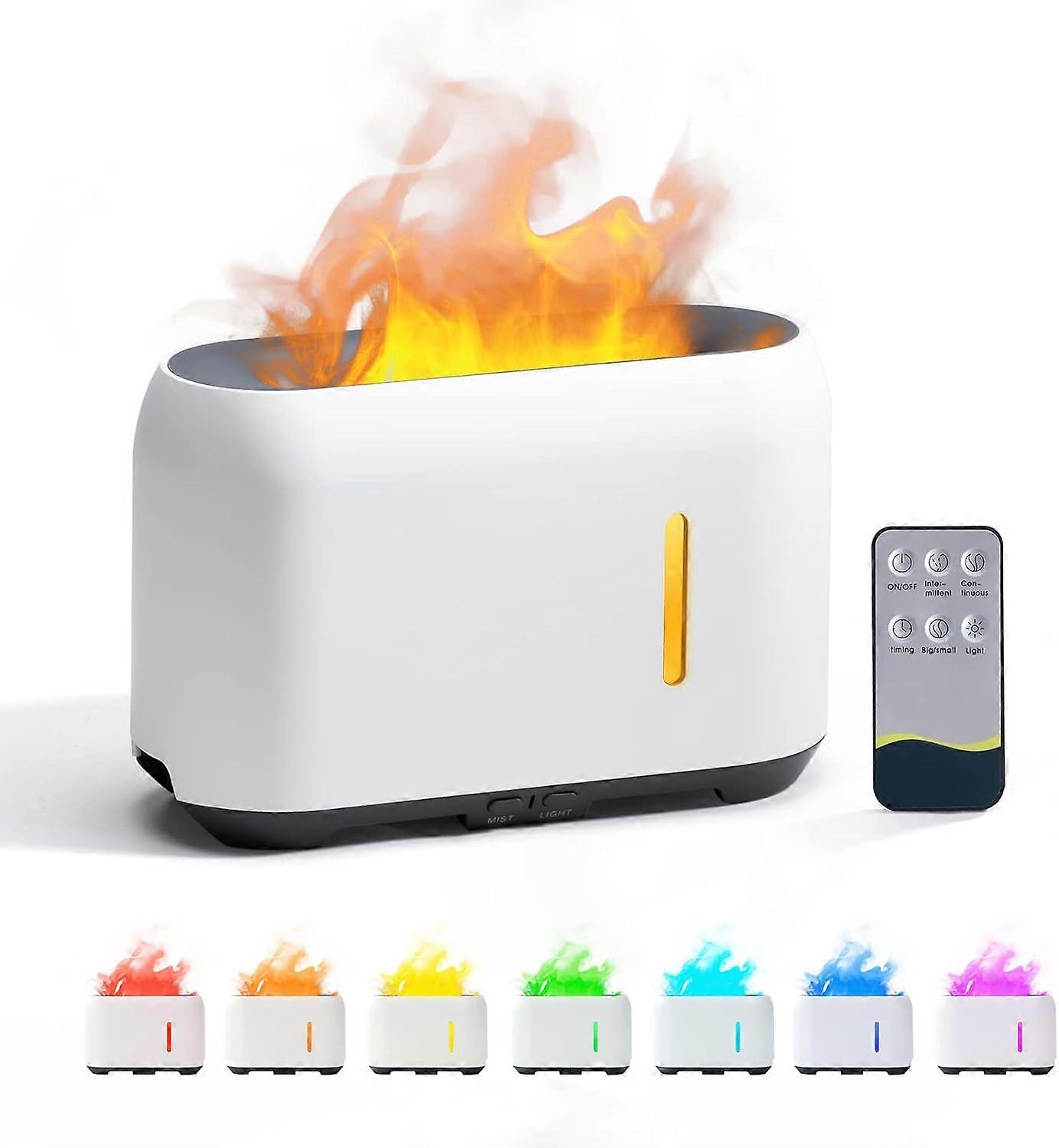 Flame Diffuser for Essential Oils, Diffuser with 7 Flame Effect, Aroma Diffuser Control with Remote Control, White