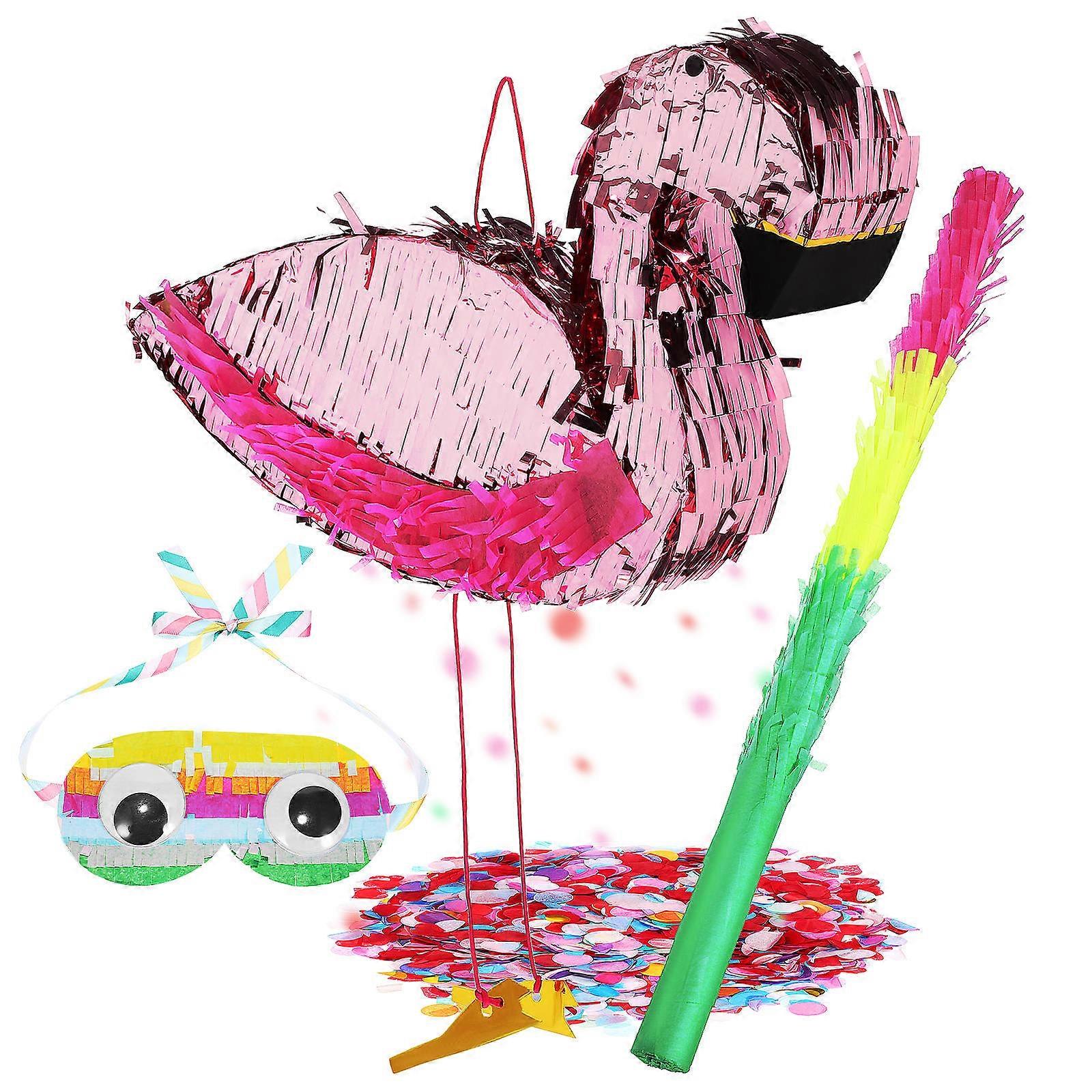 Flamingo Party Supplies Pinata Sticks And Blindfold Game Tool Assorted Color Birthday Celebration 1Set