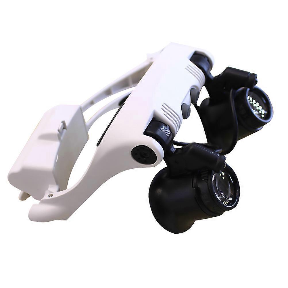 Lighted Magnifying Glass Clip On for Jewelry, Bench Lamp & Loupes – White Head Mounted Magnifier with LED Light