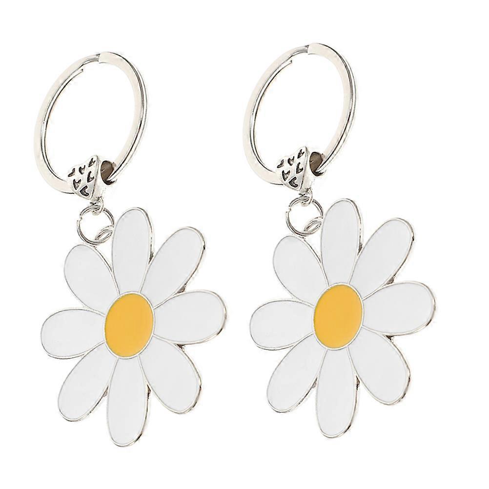 Enamel Floral Key Chain Metal Daisy Keyring Flower Shape Bag Accessories White Color 8.50X4.80X1.00CM Key Organizer 2Pcs