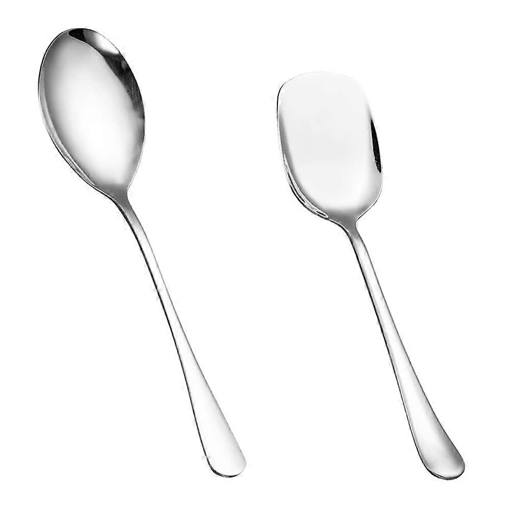 Serving Spoon Stainless Steel Tablespoon Salad Serving Spoon Round And Square Set Of 2 For Kitchen Restaurant Buffet Banquet
