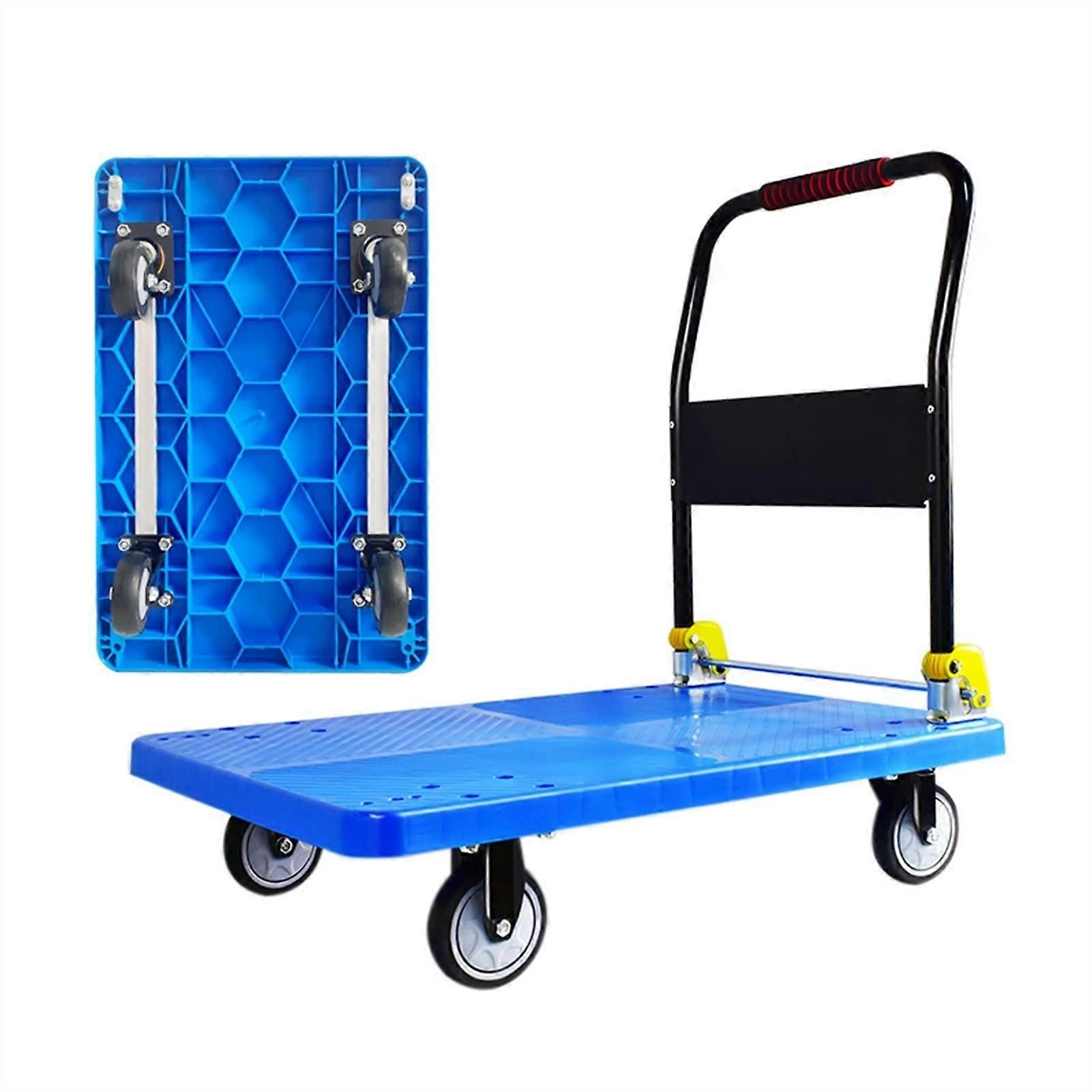 Folding Platform Trolley with Metal Handle, 360 Swivel Wheels (Blue, 72x48cm)