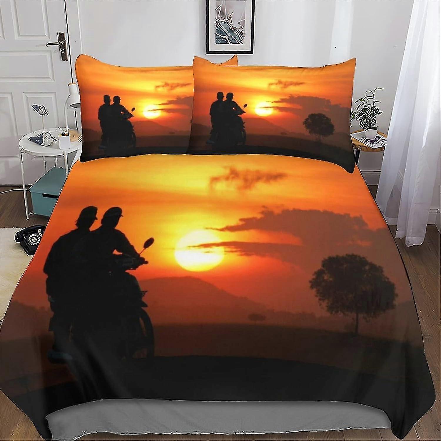 Conjunto de Cama de Microfibra com Capa de Edredom de Motocross, Capa de Colcha e Fronha de Esportes Radicais com Fecho de Zíper, Capa de Edredom Macia