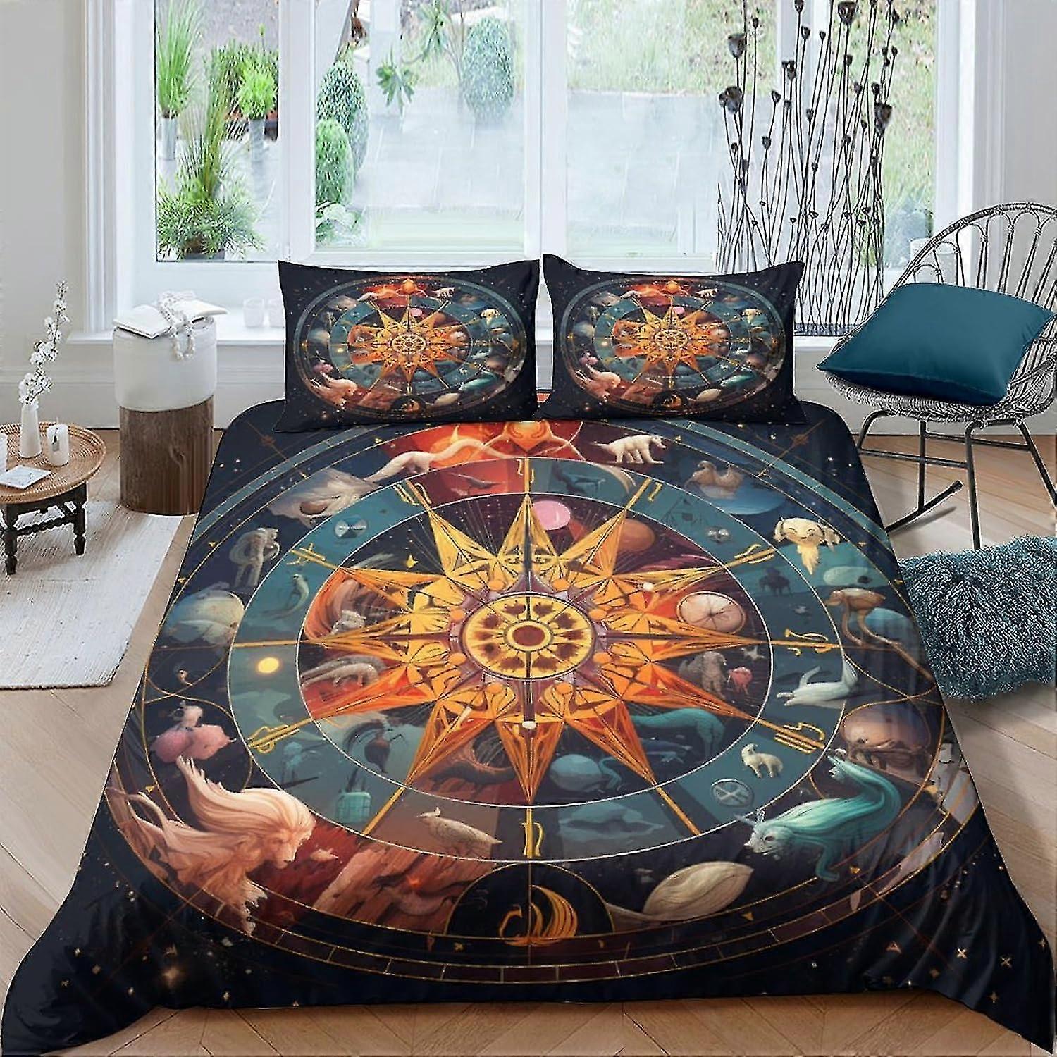3D Printed Duvet Cover Bedding Set with Pillowcases and Zipper Closure, Hypoallergenic Soft Microfiber, Twelve Zodiac Signs
