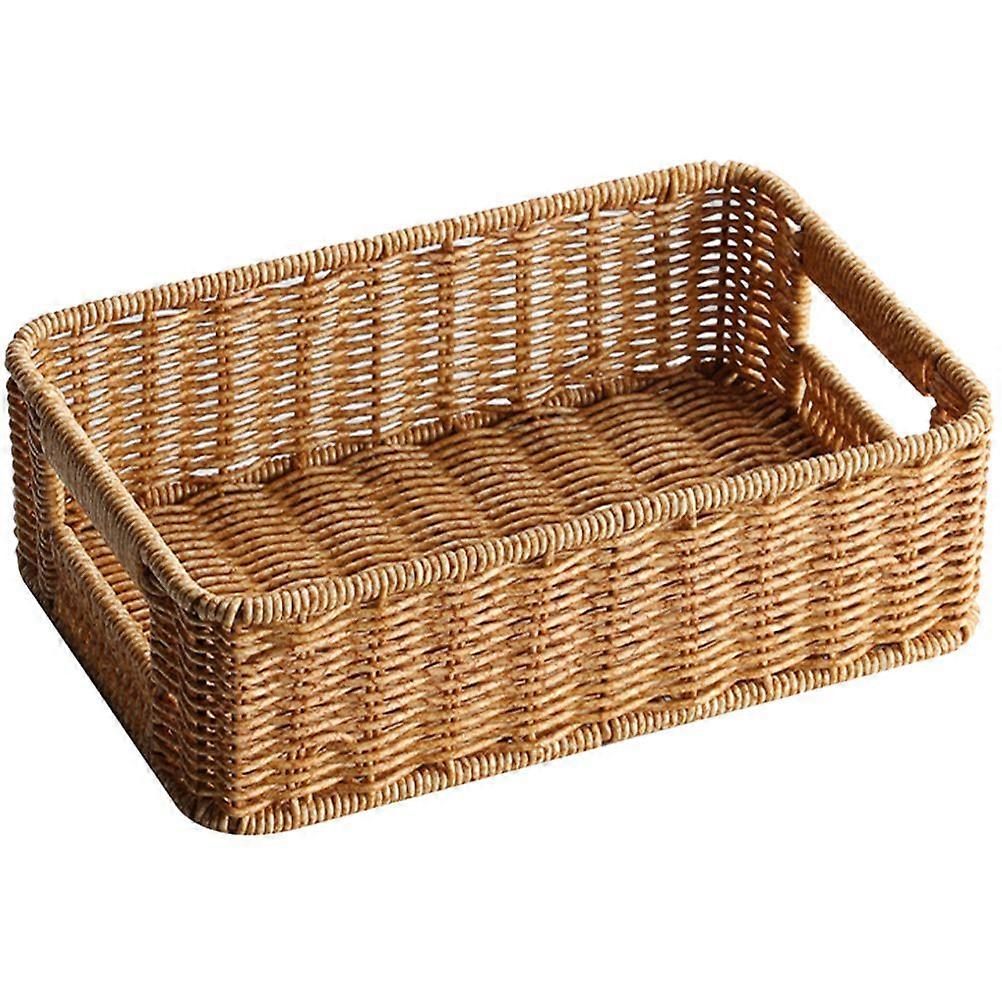 Double Handle Basket Desktop Large Capacity Imitation Rattan Woven Basket Sundries Container