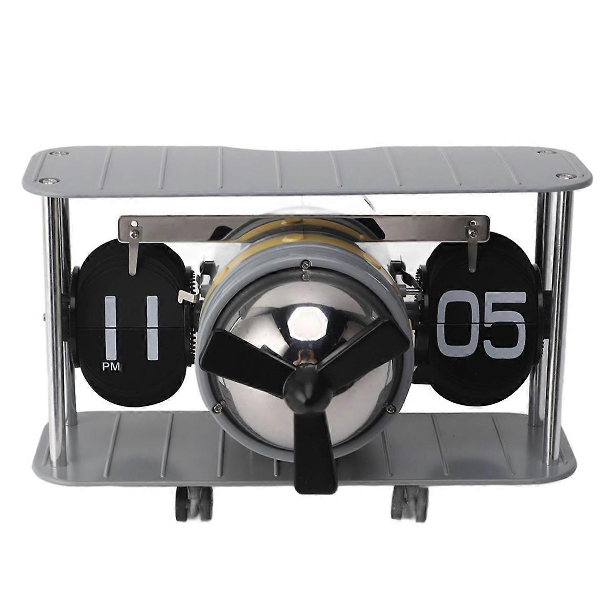 Airplane Flip Clock Airplane Head Desk Filp Clock Vintage 304 Stainless Steel Practical Reminder Function for Office,A