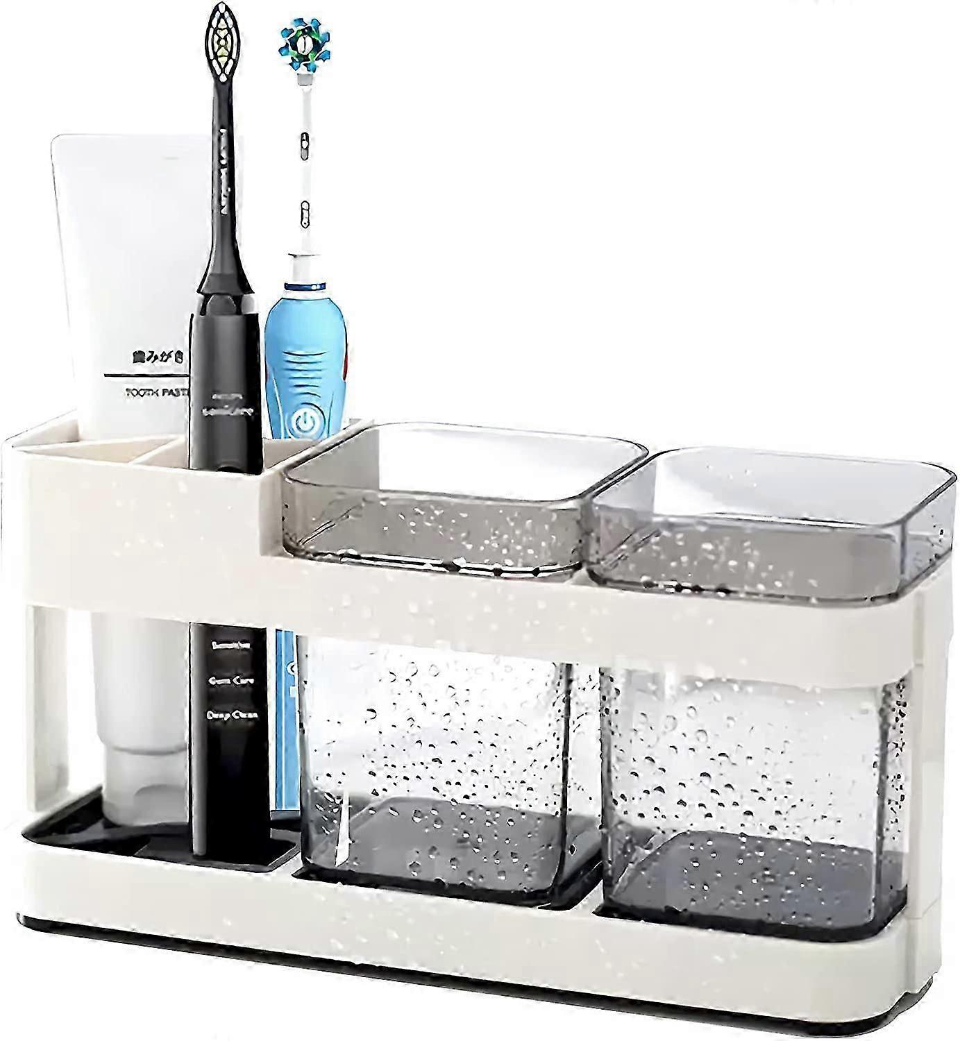 Clear Plastic Toothbrush Holder with Stand for Bathroom Countertop Organization