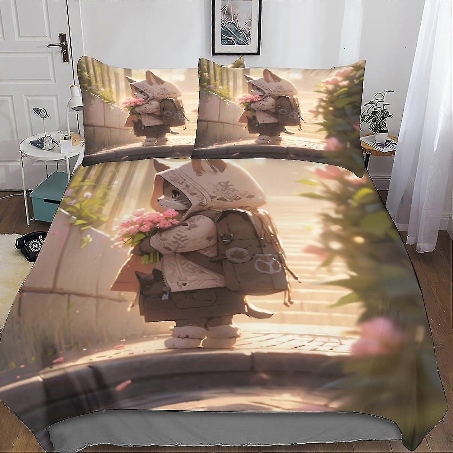 3dílná sada povlečení pro kočky, 3D tištěné povlečení na přikrývku z mikrovlákna a povlak na polštář se skrytým zipem pro dospělé a děti