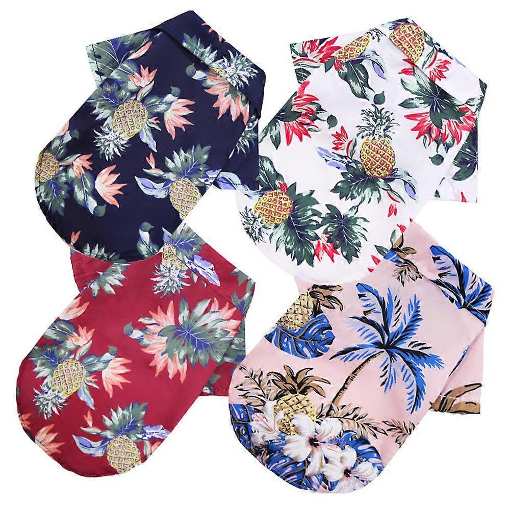 4pcs Hawaiian Dog Shirt Summer Breathable Puppy Costume Polyester Pet Clothes for XL Dogs