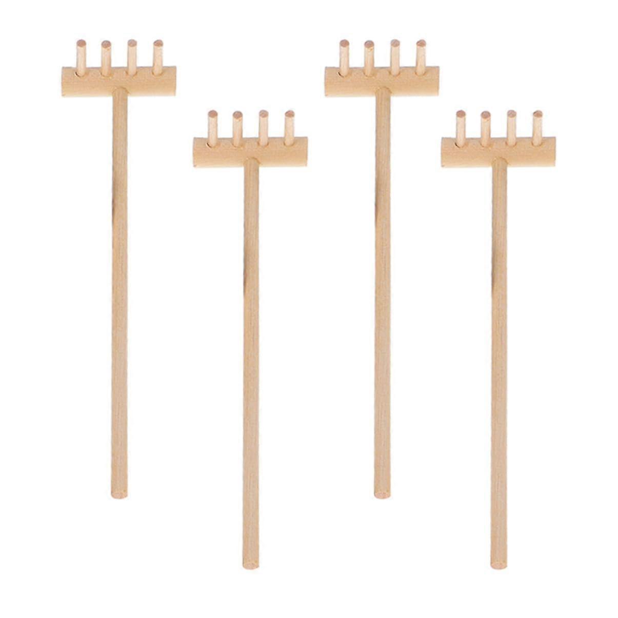 Mini Wooden Rake Set of 4 for Sand Table and Sandpit Mini Rake Craft Sand Tools Miniature Garden Tools