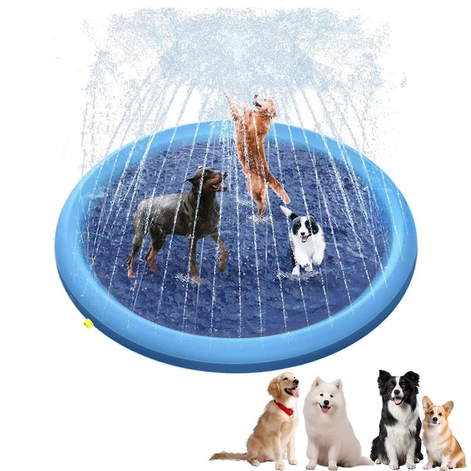 Splash Pad for Dogs, Heavy Duty Foldable Dog Bath Tub with Non-Slip Sprinkler for Large Medium Small Breeds 67in