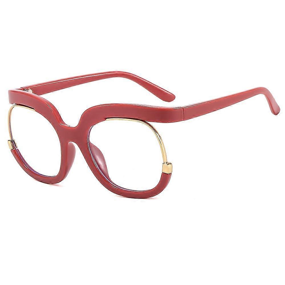 Blue light blocking round computer reading glasses, antieye strain glasses, reading glasses, oversized flat light mirror (Color: Pink, Size: 350)