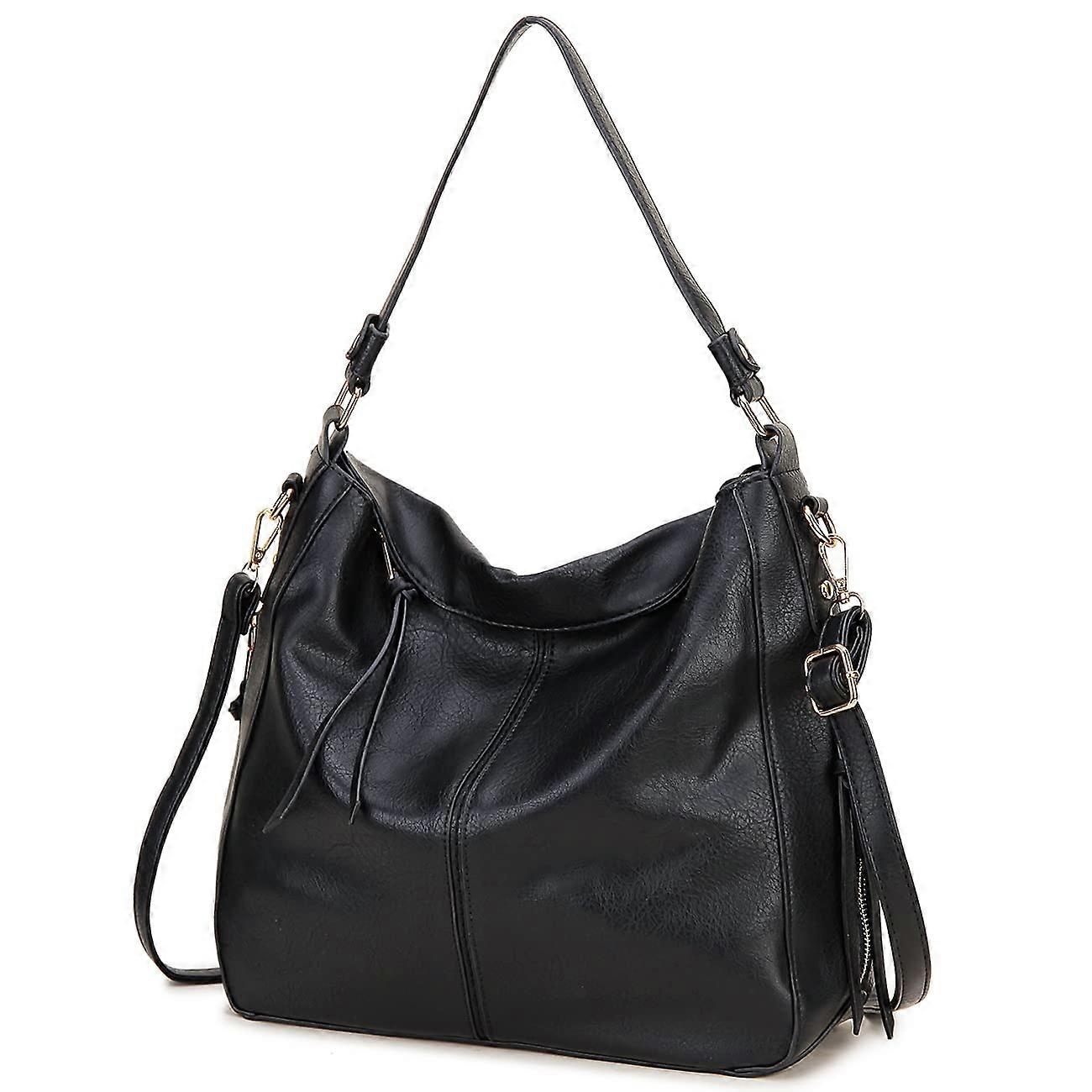 Women's Handbags Vegan Leather Shoulder Bag Medium Bohemian Hobo Tote Purse Black for Everyday Use