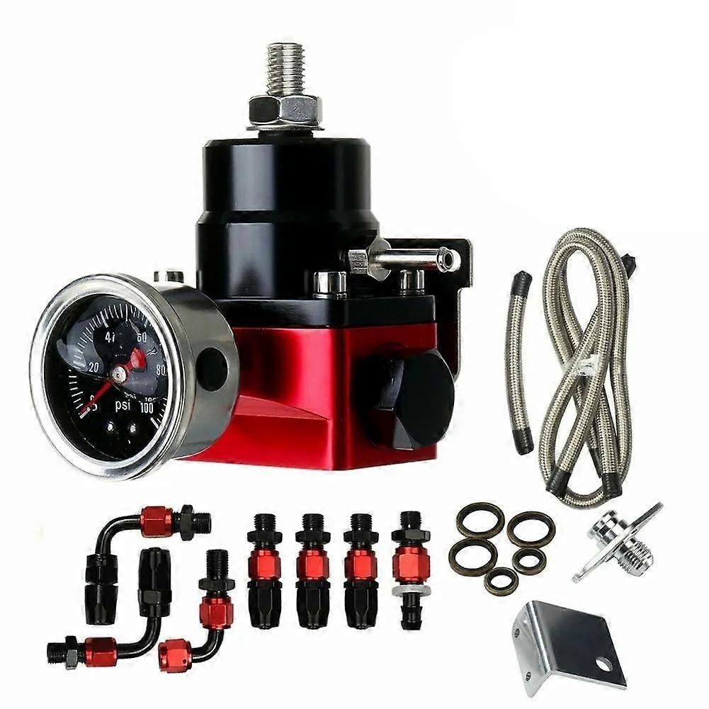 Schwarz-Rot Adjustable Fuel Pressure Regulator Kit 0-100 PSI Gauge -6AN Fittings for Performance Engines