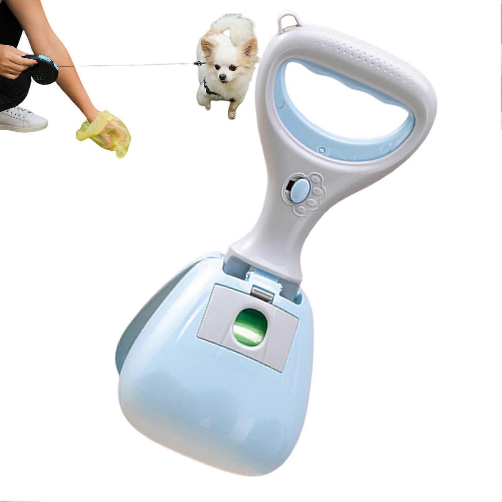 Dog Poop Scoop With Built-In Storage Pouch, Portable Gripper For Outdoor Use, Ergonomic Handle, Blue Cat Litter Picker