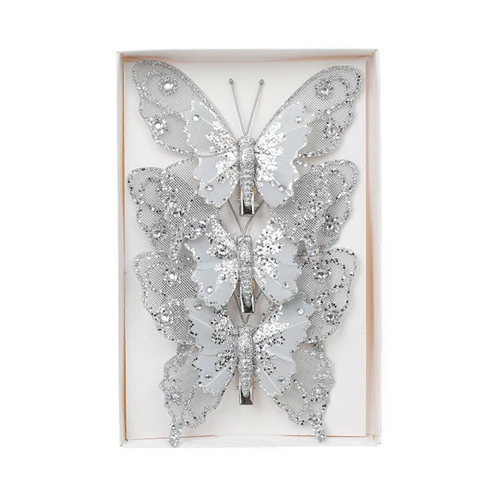 Christmas Tree Butterfly Ornament Sparkling Clip-On Decorations for Holiday Tree - Colorful Hanging Butterfly Accents