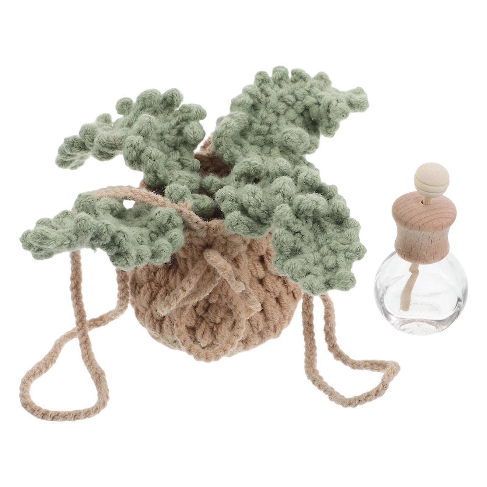 2pcs Cute Crochet Plant Car Mirror Ornament Lightweight Knitted Hanging Decoration for Rearview Mirror Artificial Plant Diffuser Bottle Accessory