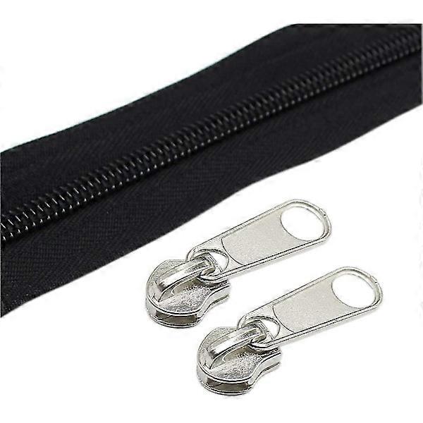 #8 Large Nylon Coil Zippers by the Yard Bulk Black 10 Meters with 10 Sliders for DIY Sewing