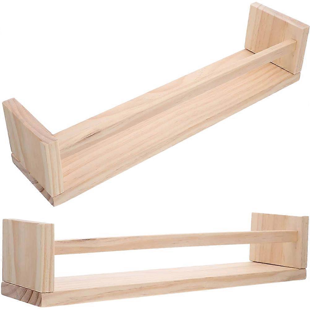 Wooden Wall Storage Rack with Khaki Color for Home Use 2pcs Large Capacity Shelf
