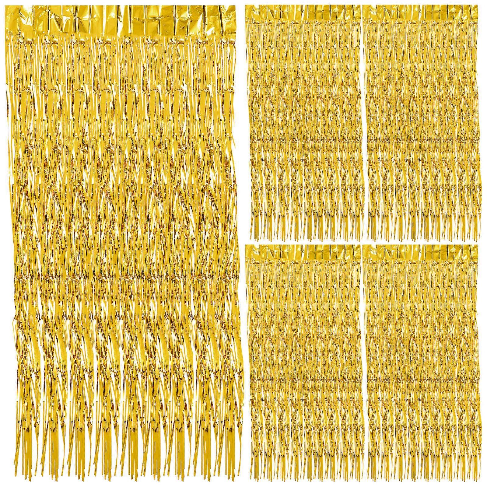 Golden Fringe Backdrop Wedding Foil Fringe Curtain Background Arrangement Plastic Material 200X100X0.1CM 5Pcs
