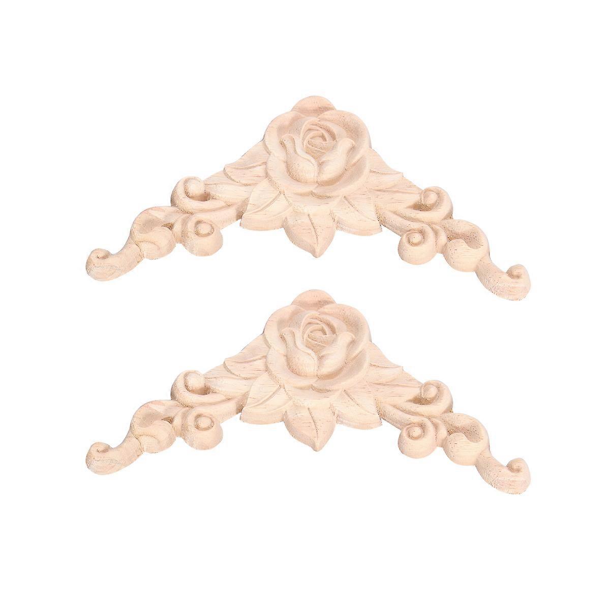 Wood Carved Corner Onlay for Decor Beige Composite Materials Easy to Install DIY 2 Pieces