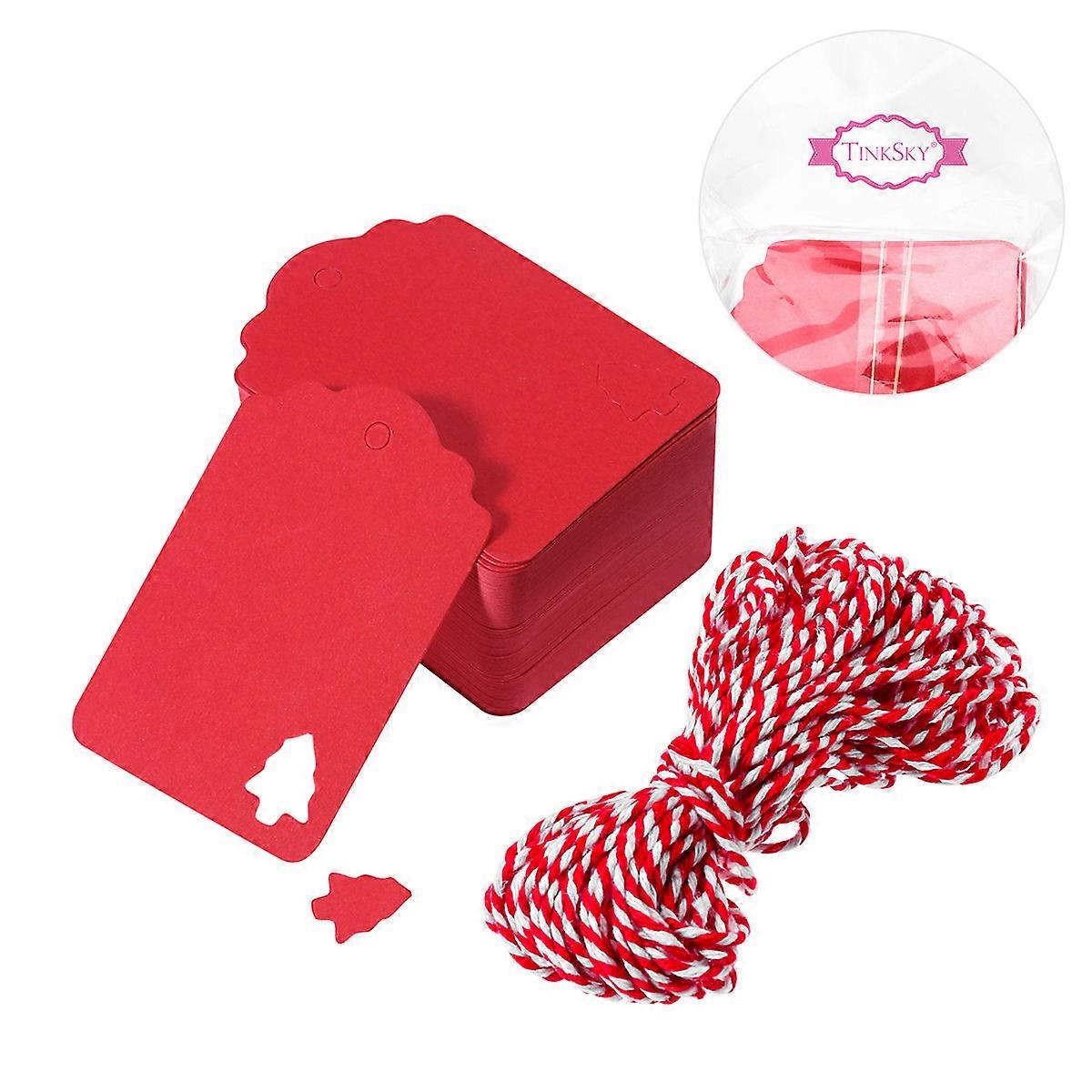 Present Wrapping Accessories Tinksky Red Christmas Tree Hanging Tag With 10M Hemp Rope Kraft Paper For Labeling And Crafting 100Pcs