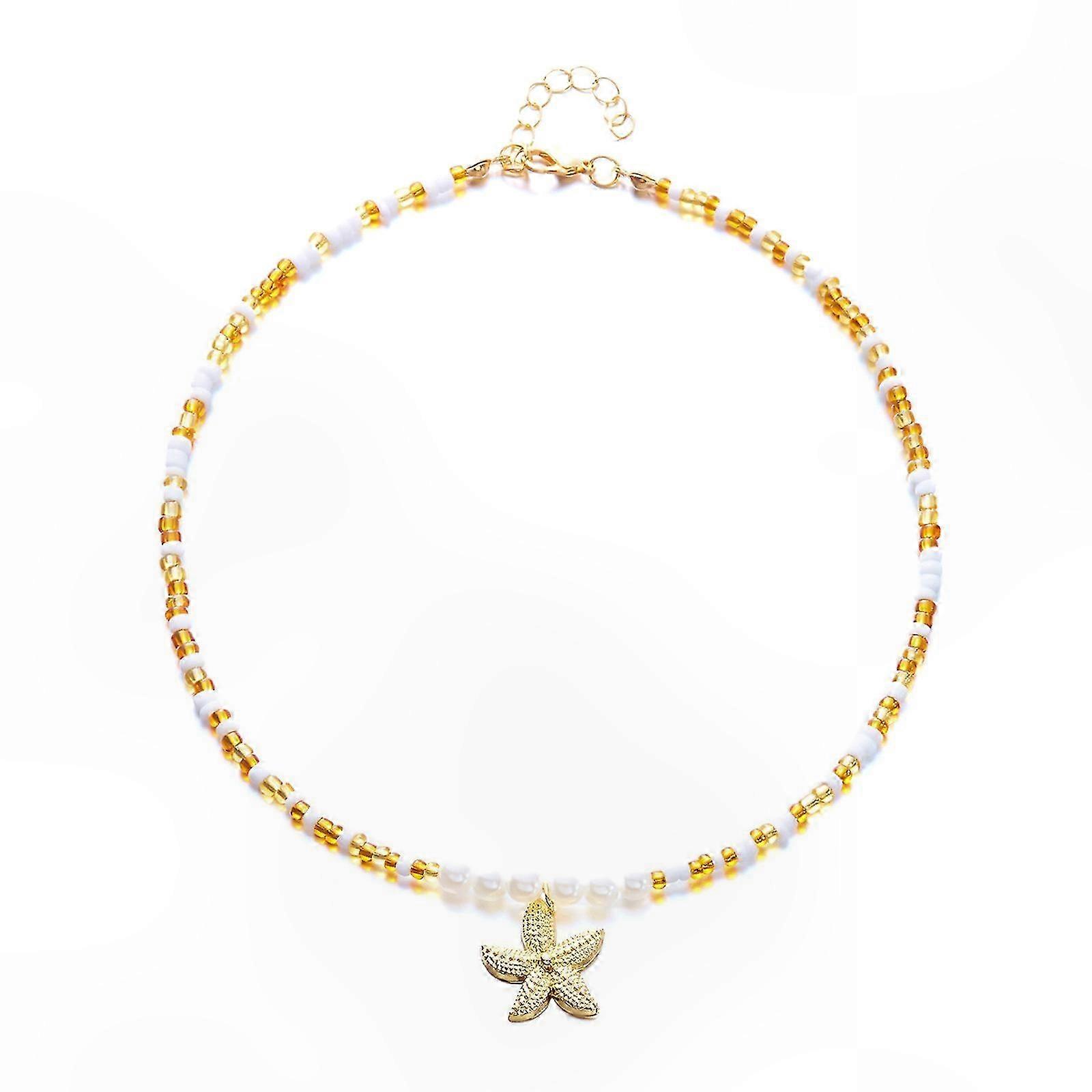 Stylish Starfish Beaded Necklace Bohemian Designs Pearls Accent Adjustable Chain for Beach Parties and Holidays