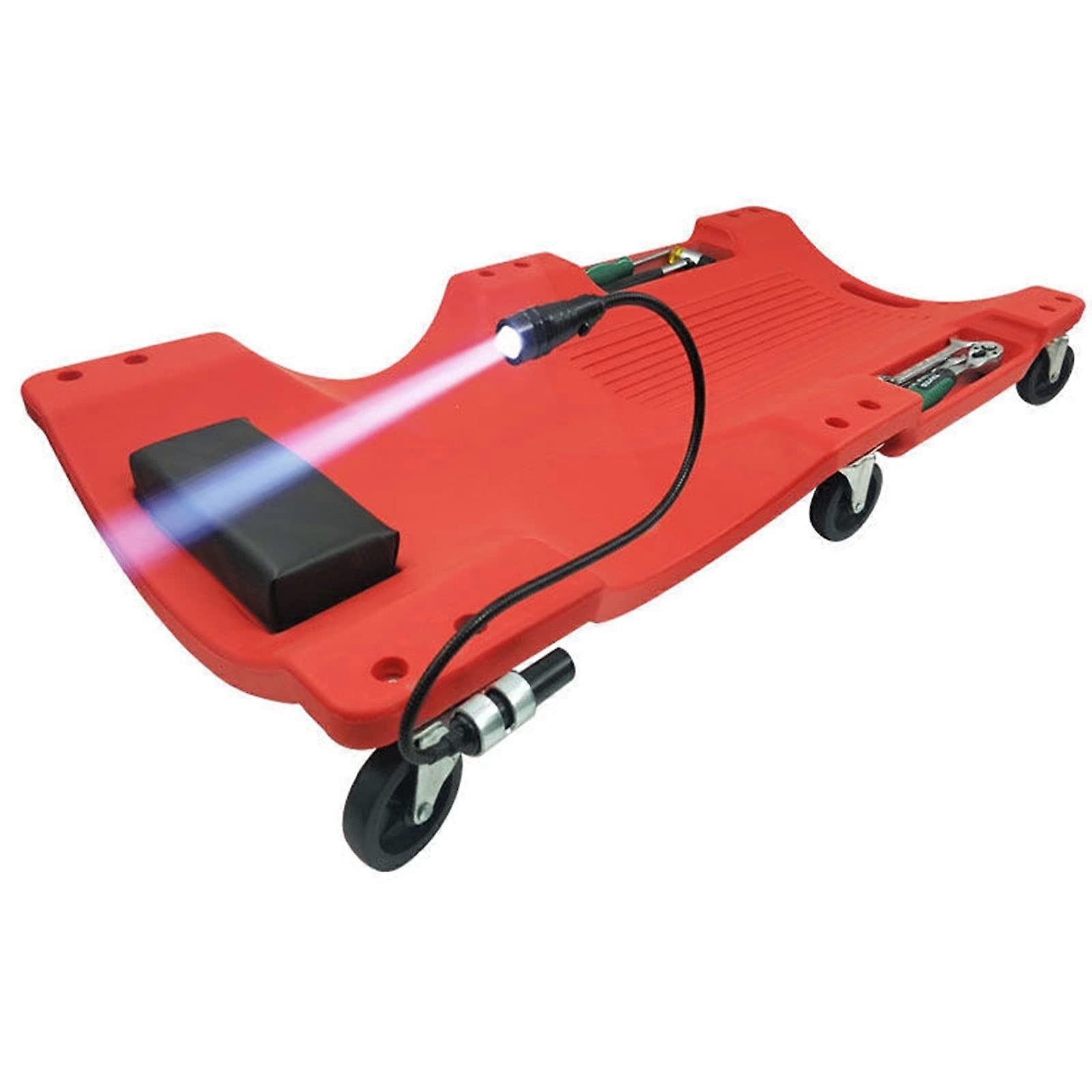 Workshop Rolling Board with Lightweight Platform, Comfortable Leather Headrest, Dual Tool Trays, 350LB Capacity 40in Red