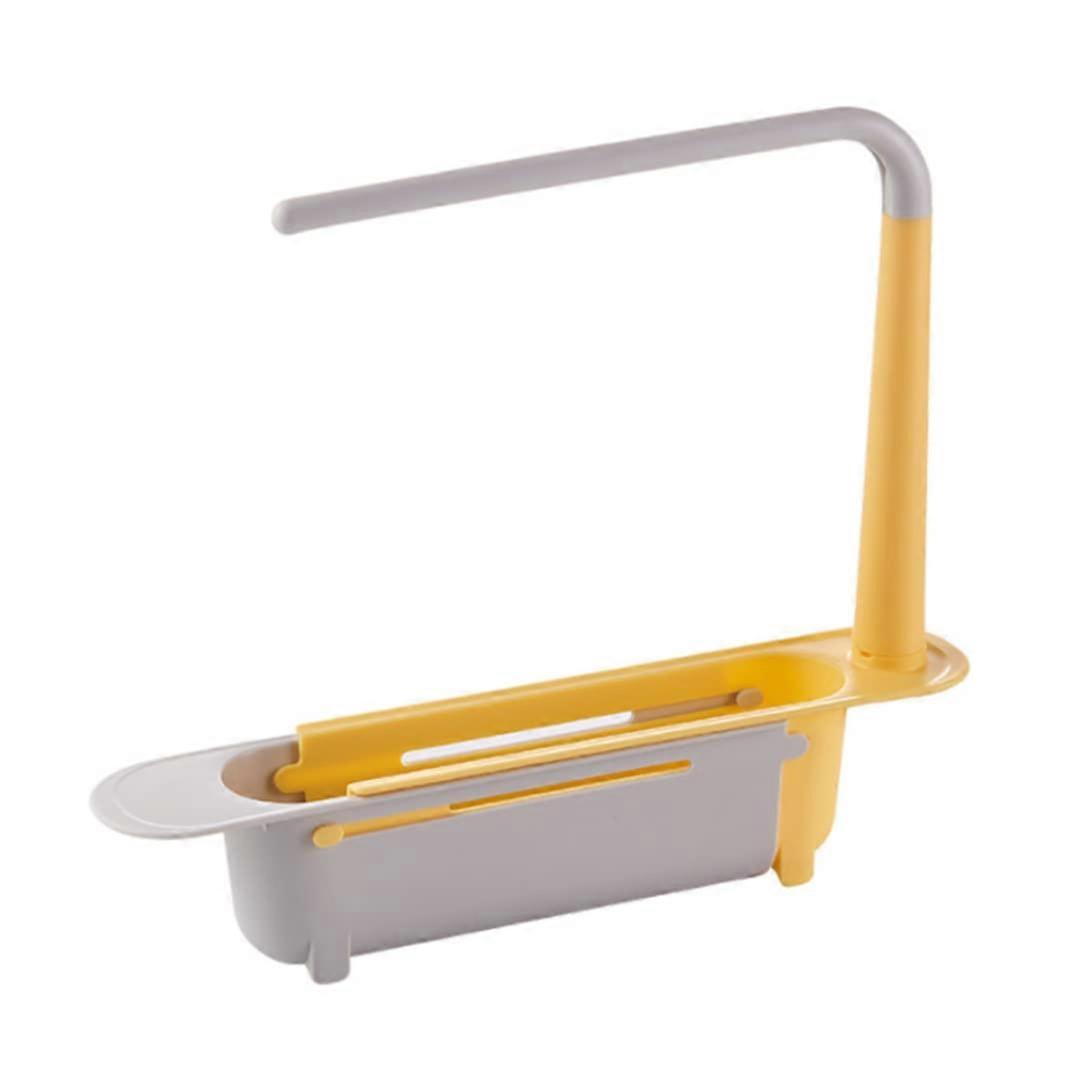 Telescoping Sink Rack Under-Sink Kitchen Organizer, Adjustable 2-in-1 Shelf With Tray and Sponge Holder, Yellow
