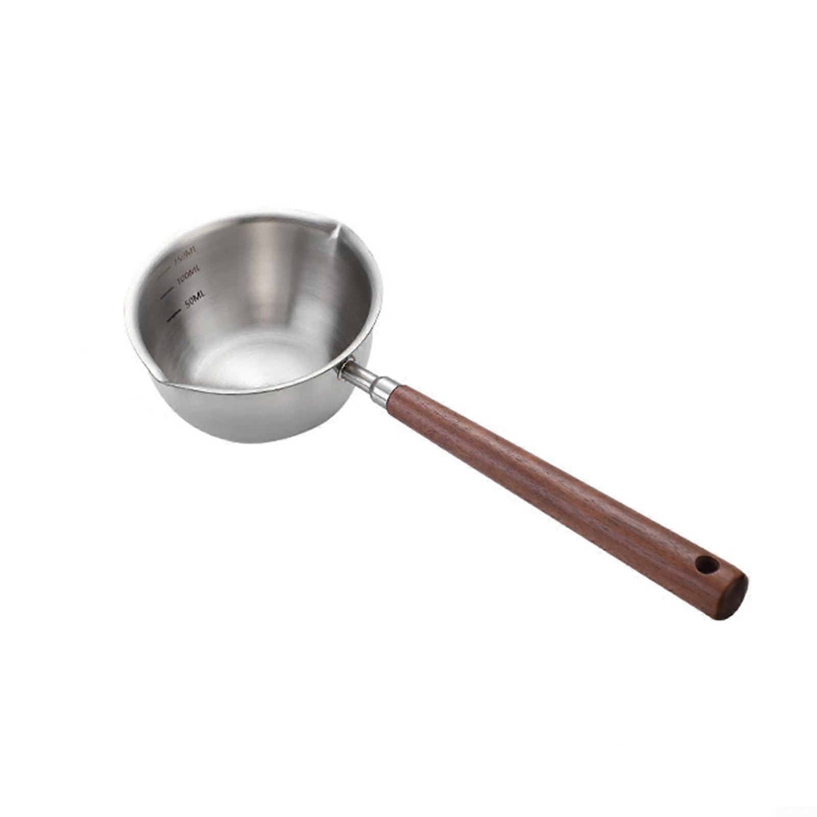 Stainless Steel Milk Pan, 25.5 cm, Butter Warmer, Saucepan, Double Pourer for Induction, Gas, Electric with Wooden Handle