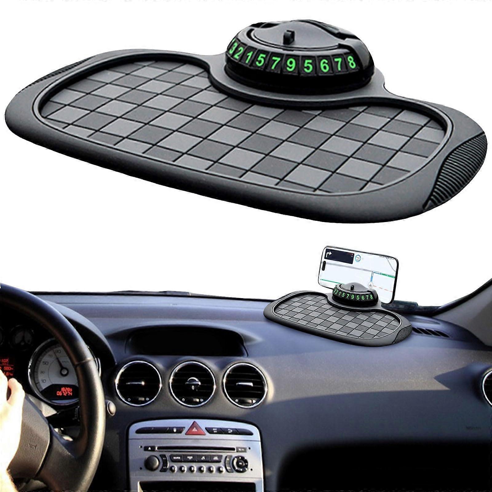 Multifunction Car Anti-Slip Mat Phone Holder for Dashboard, 360° Rotatable Non-Slip Mobile Holder with Parking Number, Black
