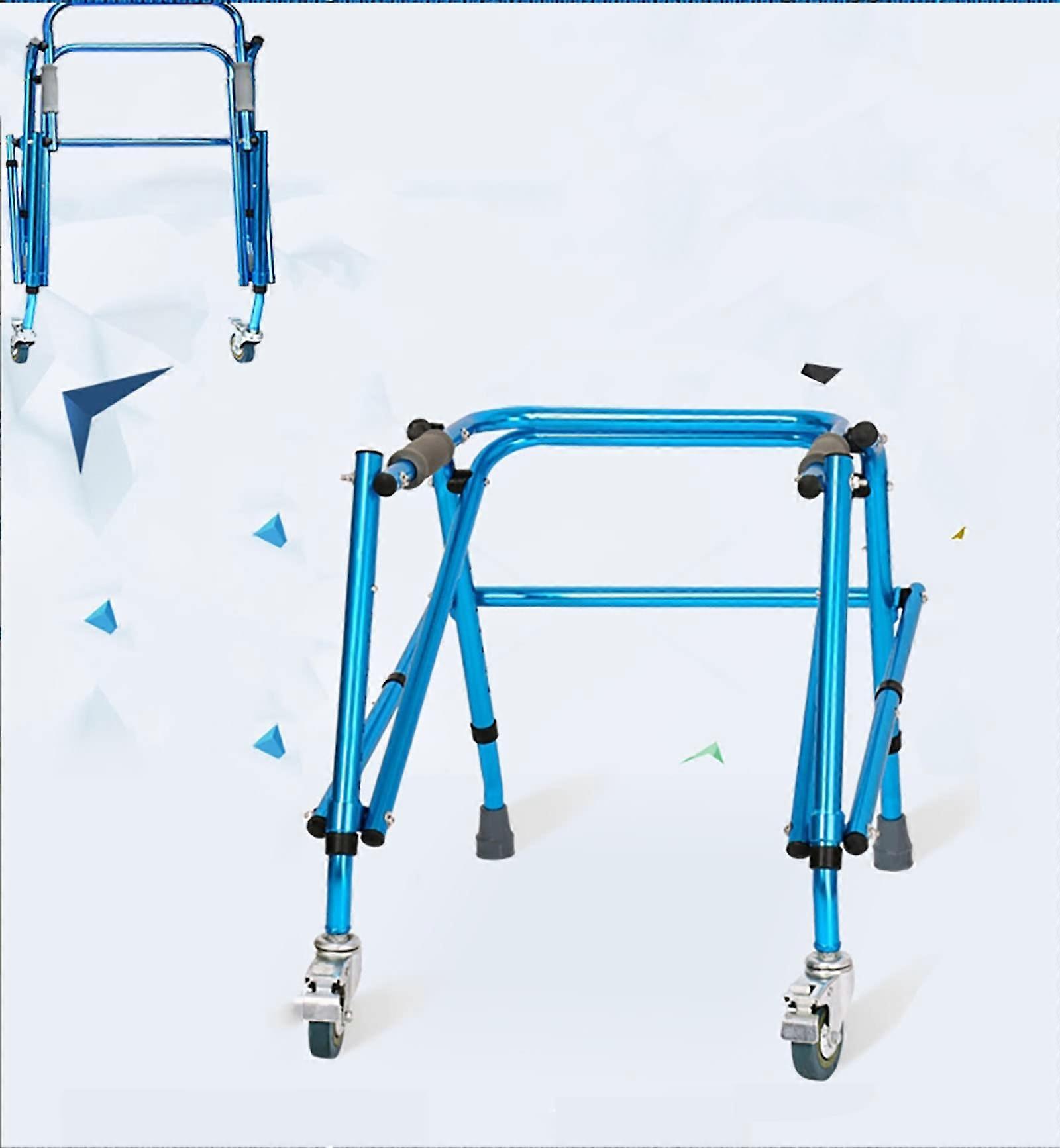 Gehgestell Fuer Kinder Foldable Walker Frame With Wheels Non Slip Foot Pad Height Adjustable Walking Aid Blue