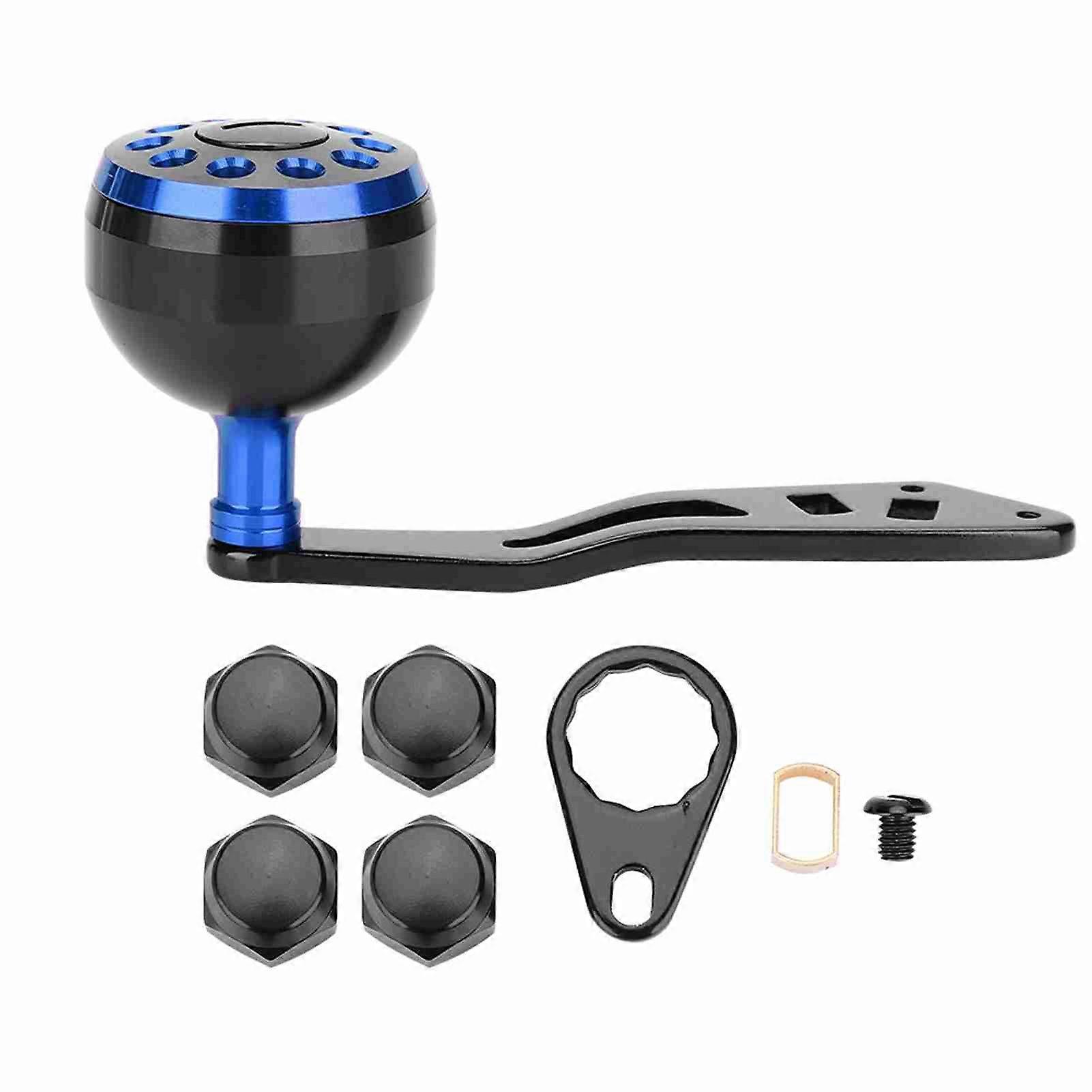 Fishing Reel Handle CNC Knob with Fittings Replacement Parts Accessory (Black+Blue)