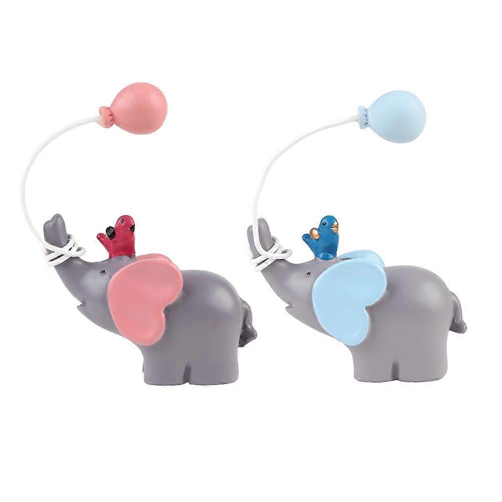 Adorable Blue And Pink Balloon Elephant Shaped Cake Decoration 2Pack Creative Dessert Table Adornments For Weddings And Birthdays