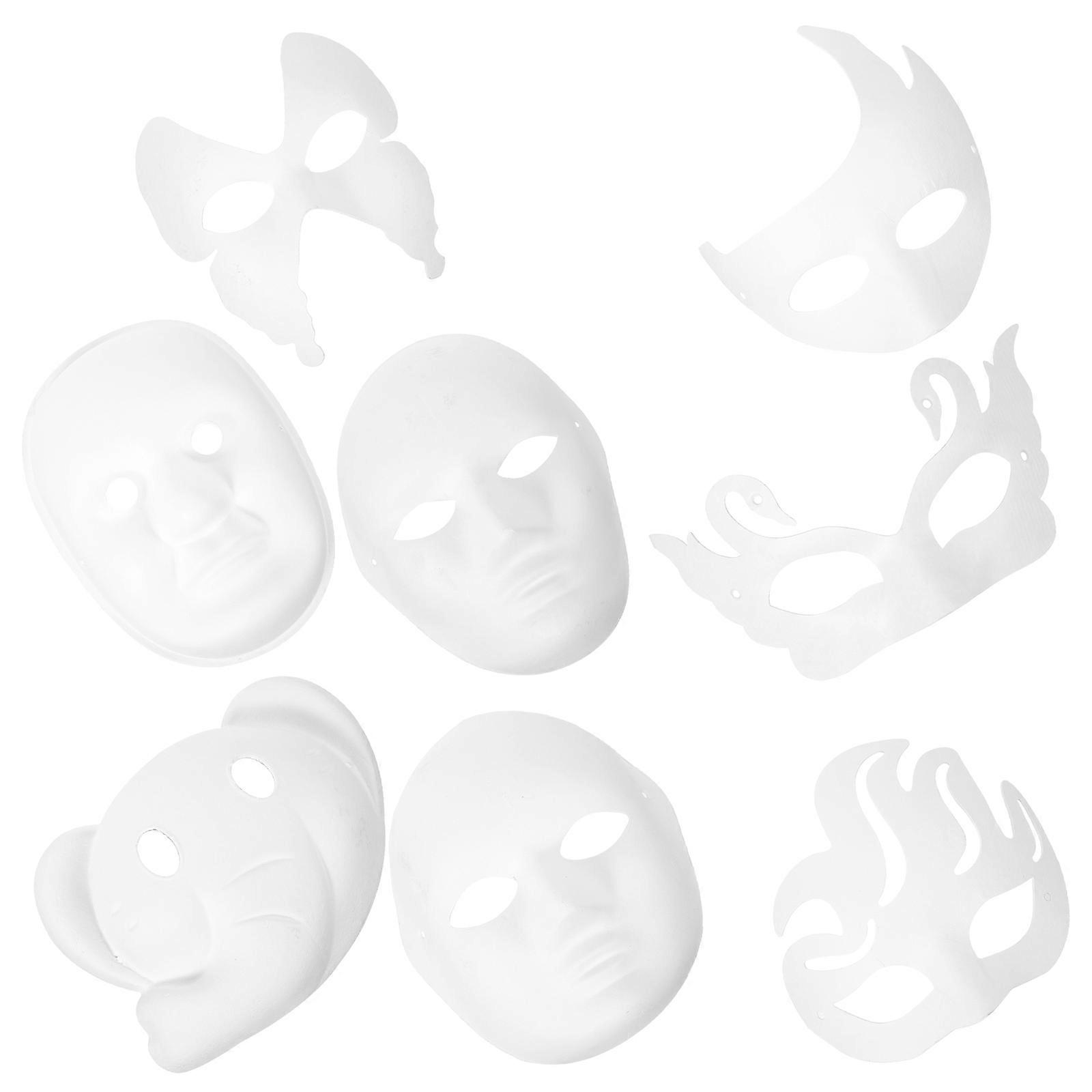 Creative DIY Mask 8Pcs Hand Painted Paper Mask Blank For Masquerade Use With White Color