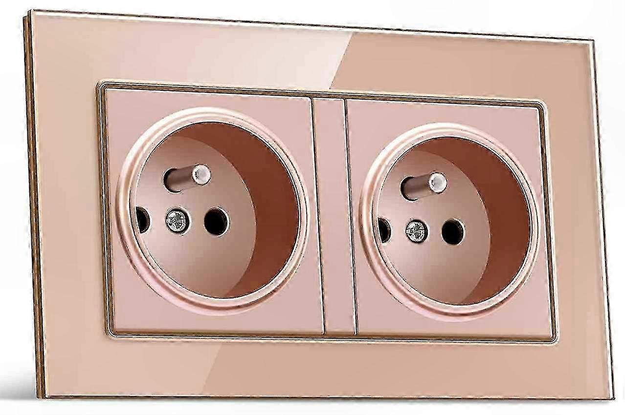 Golden Glass Panel Double Socket 16A-250V EU Plug French Style Electrical Outlet Wall Socket