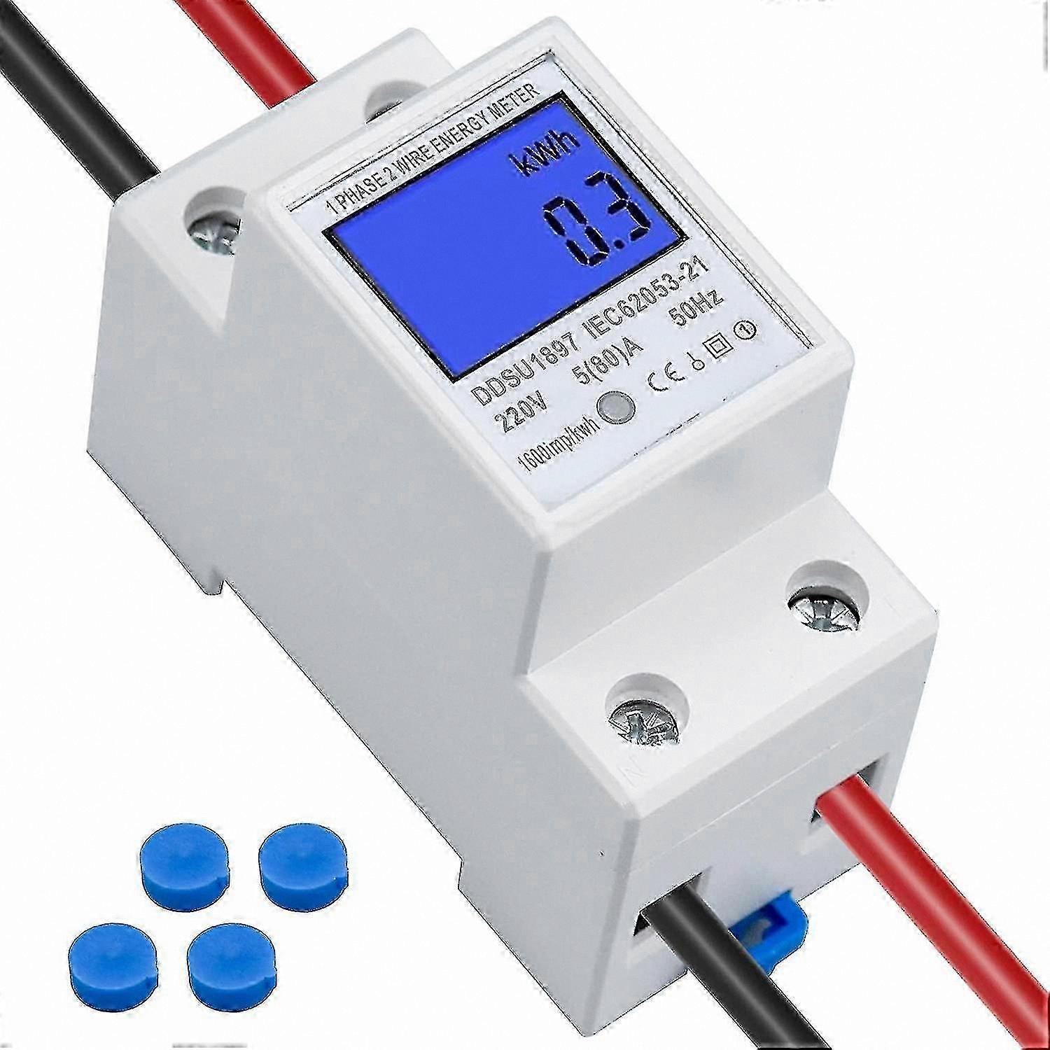 Digital AC kWh Meter for Top-Hat Rail, LCD Display, 5(80)A Energy Monitoring Solution