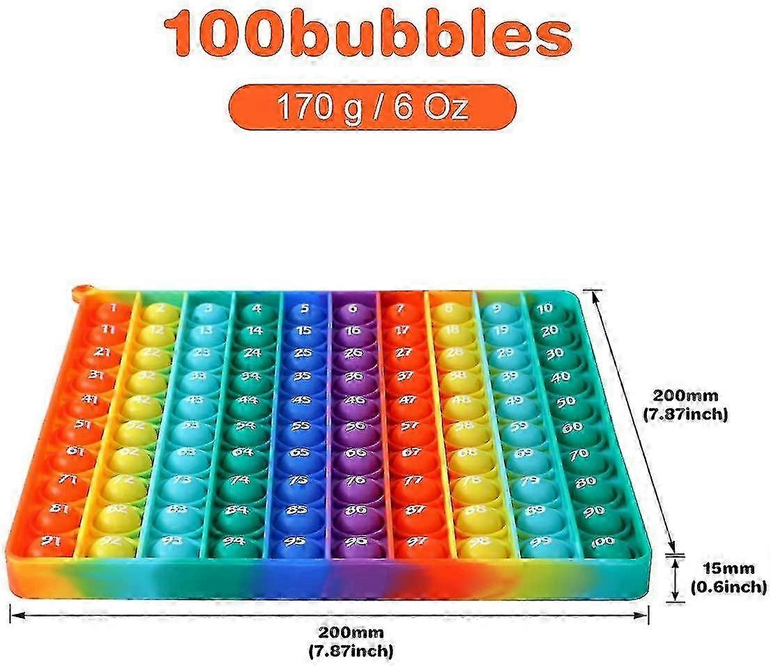 2025 7.8in Big Size P0pp Math Toys , Rainbow Square Fidget Ttoy 100bubbles Stress Relieving Fidget Game For Teachers To Create Kinds Of Math Manipulat